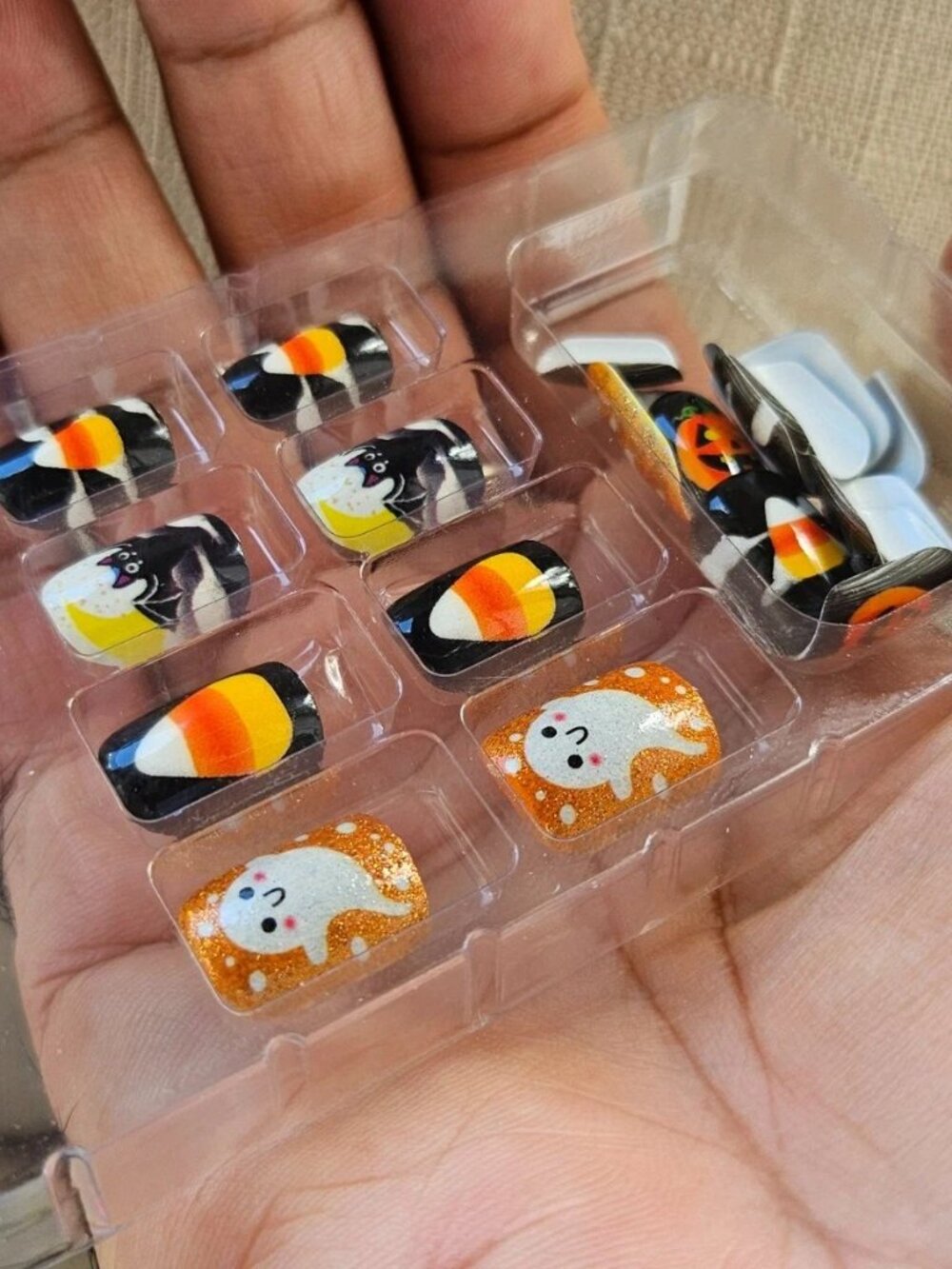 Halloween Nails Cute Cartoon Short Square Round Press-On Nails Ghost Pumpk - Picture 10 of 11